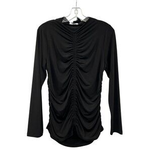 Calvin Klein Womens Ruched Blouse Long Sleeve Black Size Large